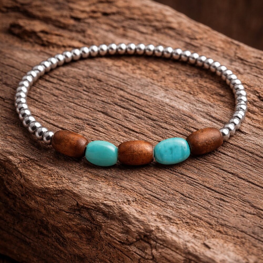 2 for $9 -Adorable wood and teal glass bead bracelet!!